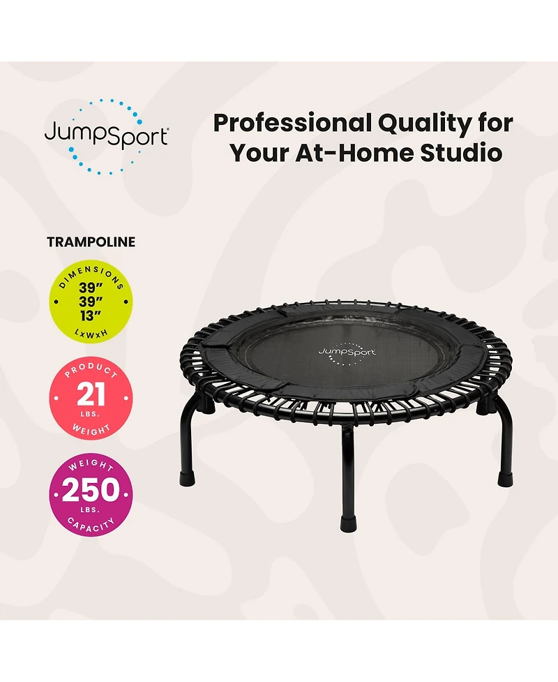 JumpSport 250 Workout Rebounder for Adults, 39" Mini Fitness Trampoline, Black