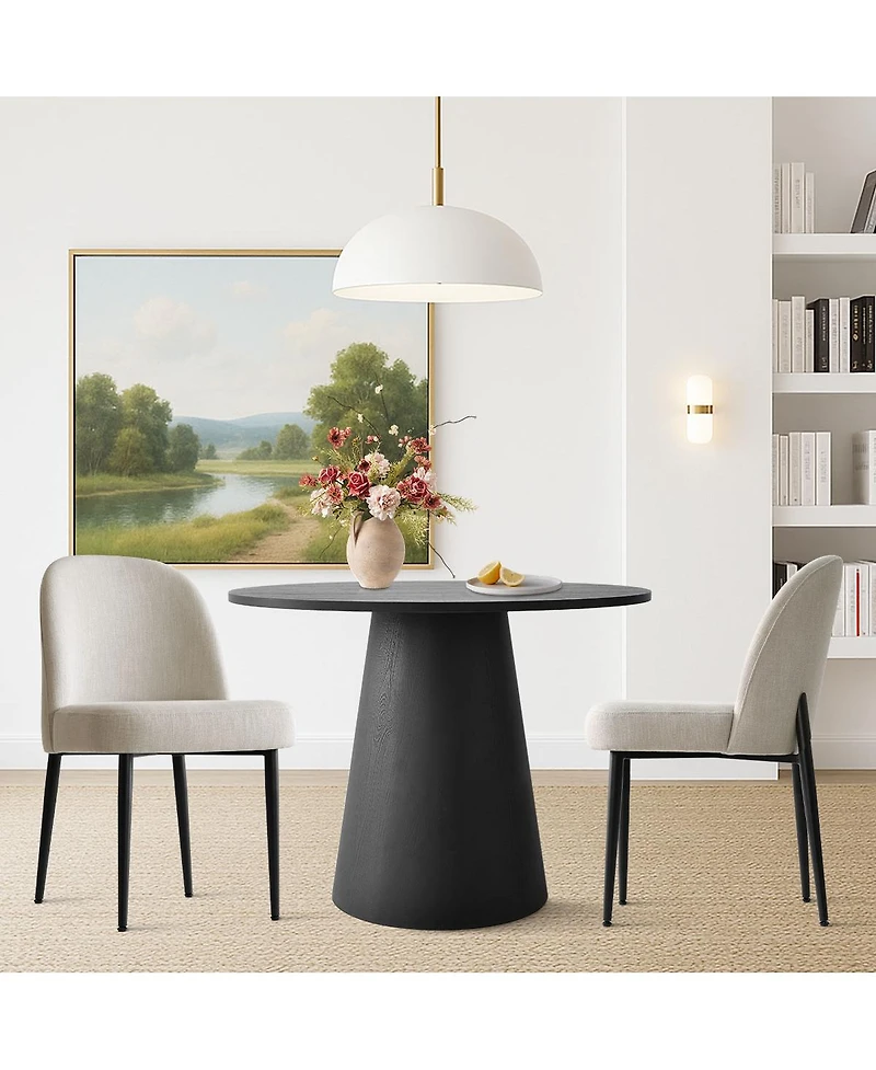3-Piece 35" Round Dining Set with Black Pedestal Table and 2 Fabric Upholstered Chairs Legs for Kitchen or Room-Maison Boucle