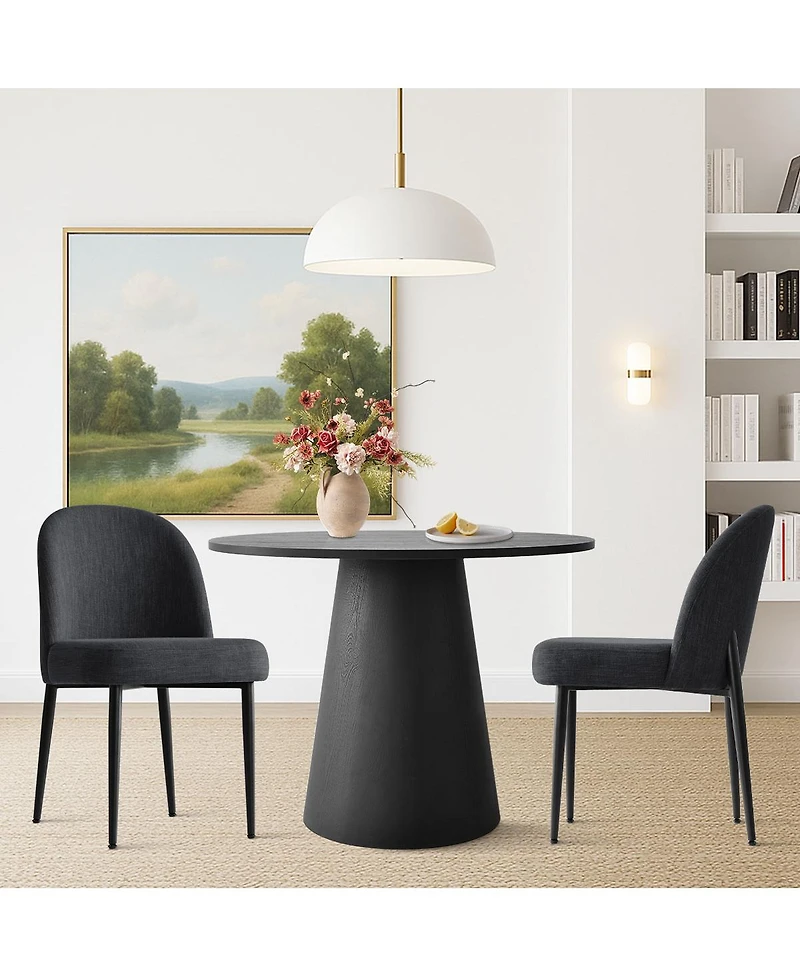 3-Piece 35" Round Dining Set with Black Pedestal Table and 2 Fabric Upholstered Chairs Legs for Kitchen or Room-Maison Boucle