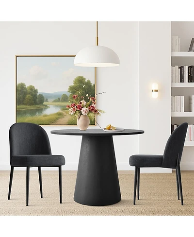 3-Piece 35" Round Dining Set with Black Pedestal Table and 2 Fabric Upholstered Chairs Legs for Kitchen or Room-Maison Boucle