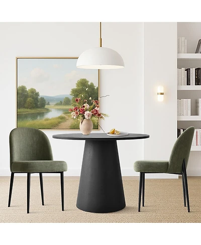 3-Piece 35" Round Dining Set with Black Pedestal Table and 2 Fabric Upholstered Chairs with Black Legs for Kitchen or Dining Room-Maison Boucle
