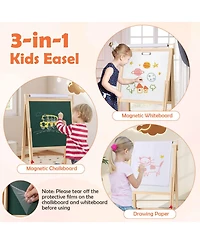 3-in-1 Art Easel for Kids with Magnetic Chalkboard & Whiteboard Paper Roll