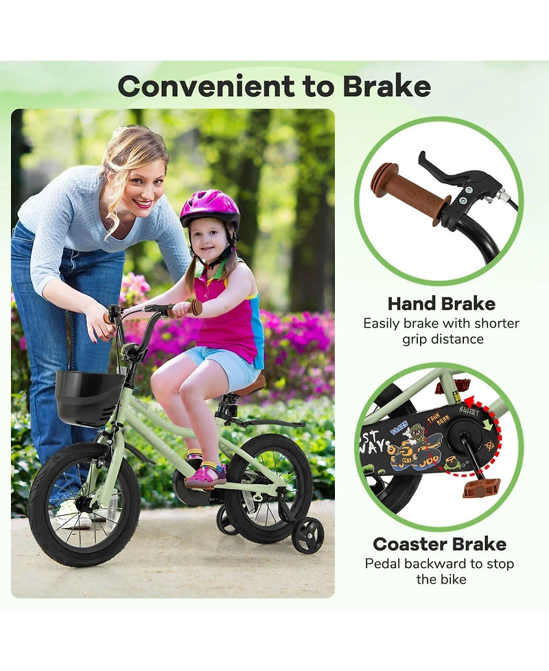 14" Kid s Bike with Training Wheels Adjustable Handlebar & Seat Handbrake