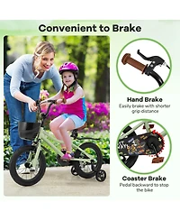 14" Kid s Bike with Training Wheels Adjustable Handlebar & Seat Handbrake