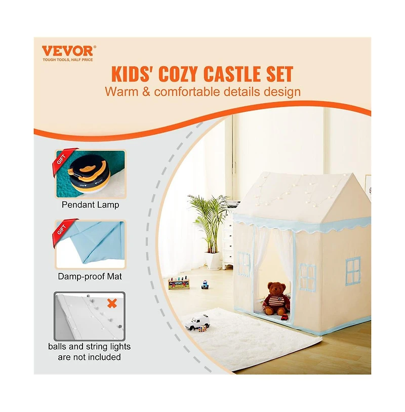 Lycvki Kids Tent with Mat Windows Cozy Beige Fort for Boys and Girls