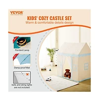 Lycvki Kids Tent with Mat Windows Cozy Beige Fort for Boys and Girls