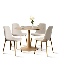 Maison Boucle Light Wood Finish 5-Piece Dining Set with 39.5 Inch Round Table and 4 Green Upholstered Chairs with Wood-Look Metal Legs-Maison Boucle