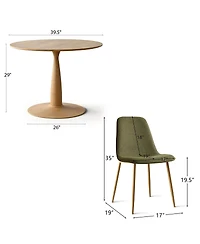 Maison Boucle Light Wood Finish 5-Piece Dining Set with 39.5 Inch Round Table and 4 Green Upholstered Chairs Wood-Look Metal Legs-Maison