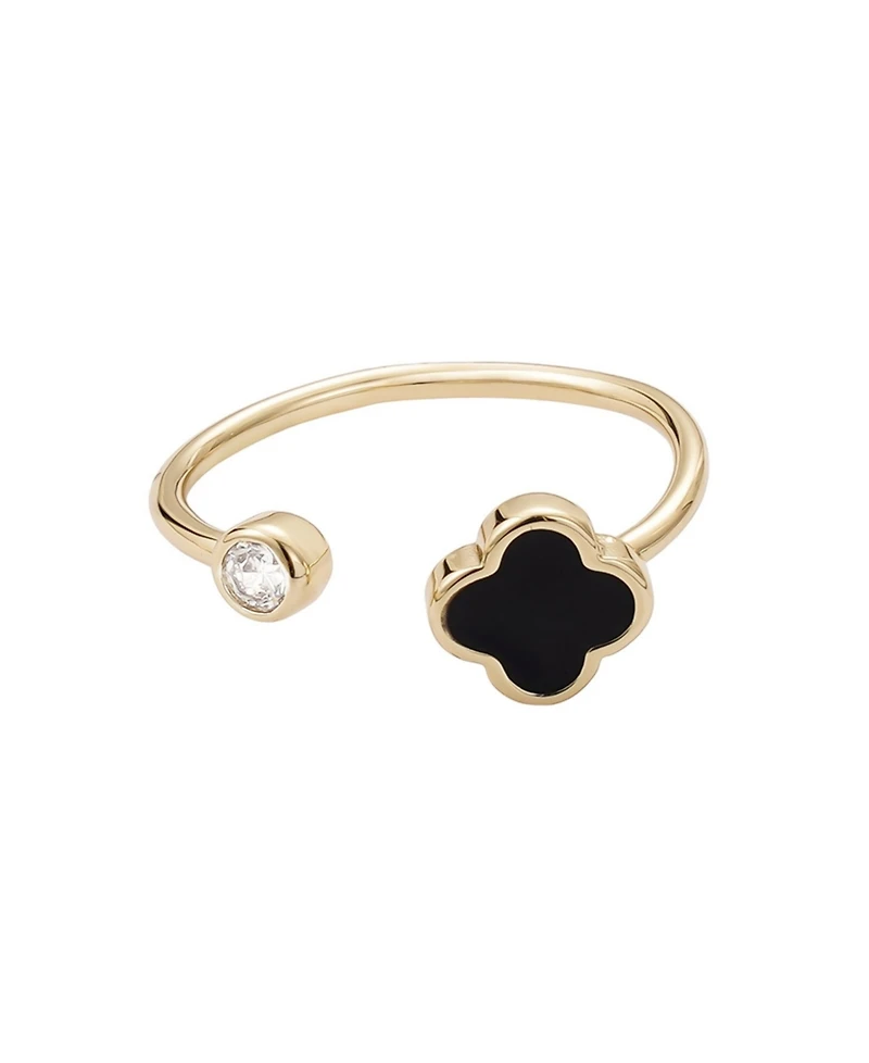 Adornia Gold Adjustable Cz Black Clover Ring
