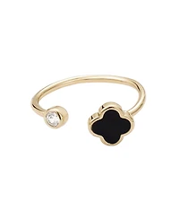 Adornia Gold Adjustable Cz Black Clover Ring