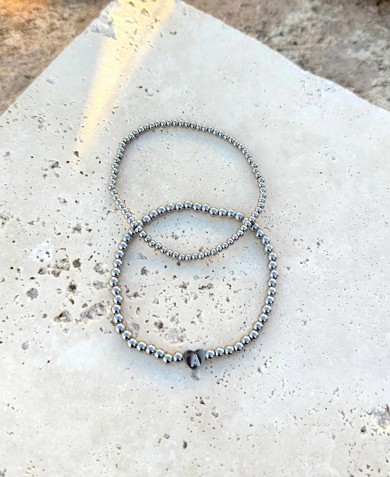 Adornia Silver Ball Bead Initial Bracelet Set