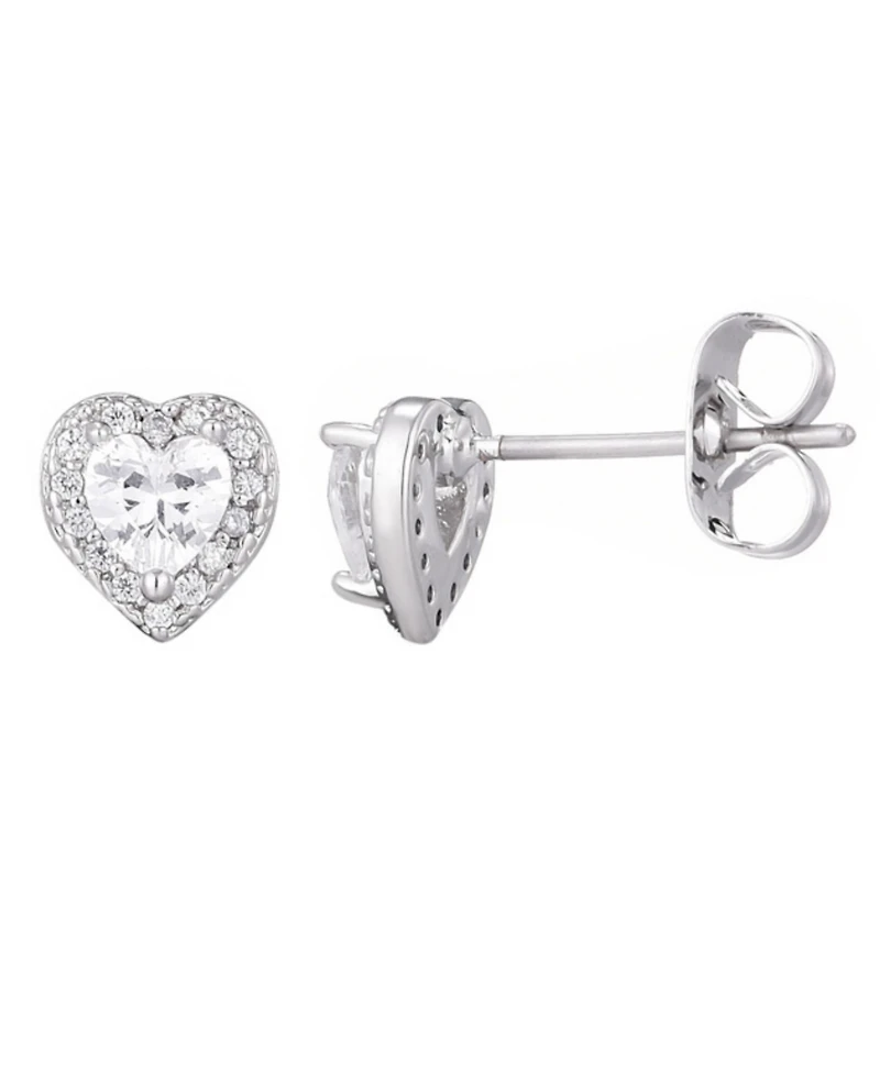 Adornia Silver Cz Heart Halo Stud Earrings
