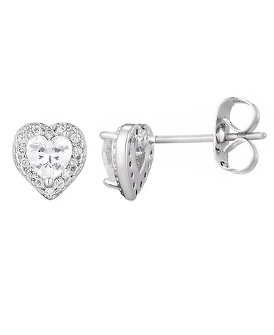 Adornia Silver Cz Heart Halo Stud Earrings