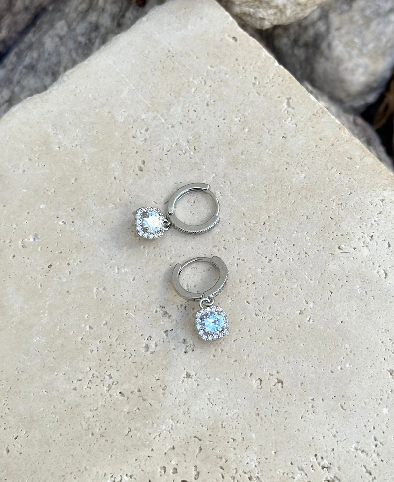 Adornia Silver Cz Cushion Halo Huggie Earrings