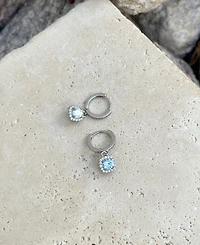 Adornia Silver Cz Cushion Halo Huggie Earrings