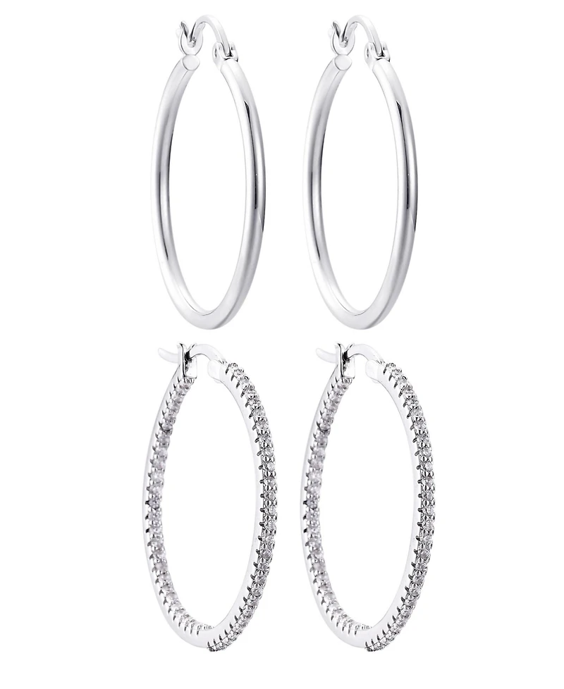 Adornia Silver Cz Infinity and Plain Hoop Earrings Set