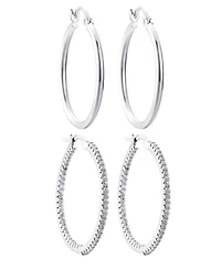 Adornia Silver Cz Infinity and Plain Hoop Earrings Set