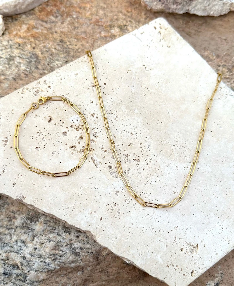Adornia Tarnish Resistant Gold Paperclip Bracelet and Necklace Set