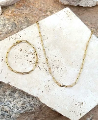 Adornia Tarnish Resistant Gold Paperclip Bracelet and Necklace Set