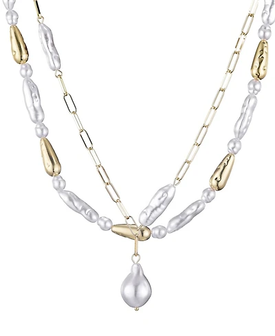 Adornia Gold Beaded Faux Cultivated Pearl Layered Lariat Necklace