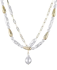 Adornia Gold Beaded Faux Cultivated Pearl Layered Lariat Necklace