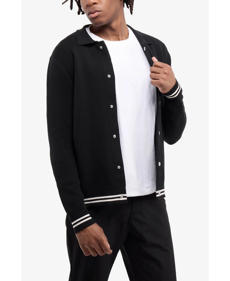 Spring + Mercer Men's Long Sleeve Sweater And Full Buttoned With Rib
