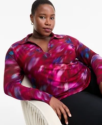 I.n.c. International Concepts Plus Printed Collared Top, Macy's Exclusive