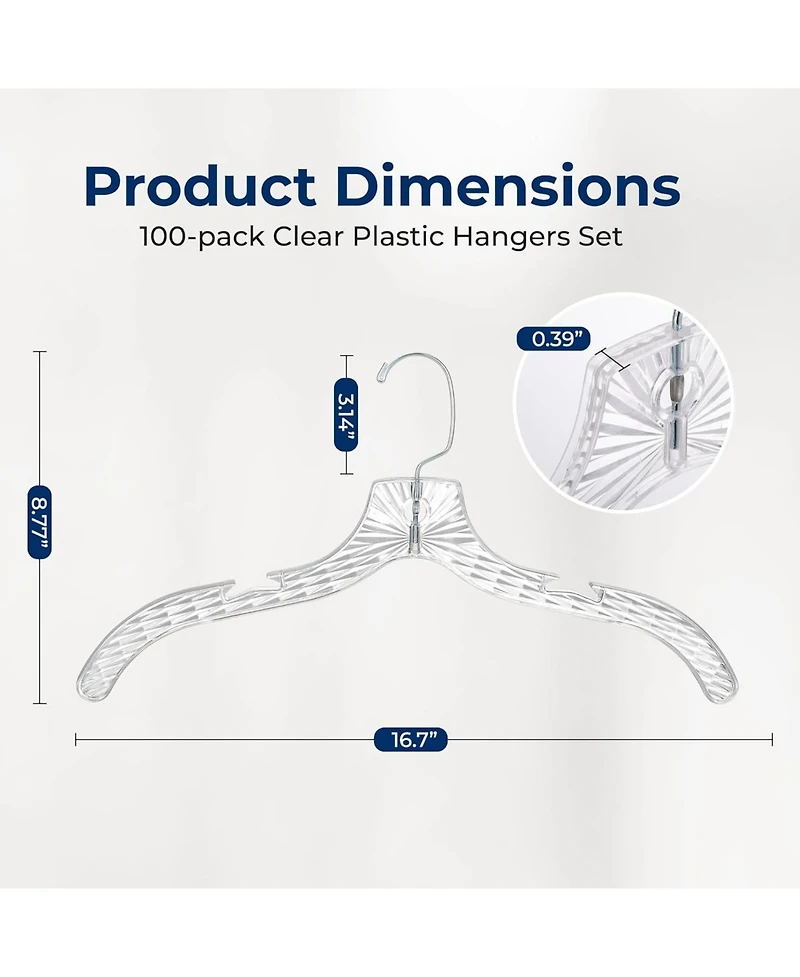 SereneLife 12 Pcs. Clear Plastic Hangers – Non-Slip, Crystal-Cut, Durable & Space-Saving Invisible Hangers for Suits & Clothing (Transparent)