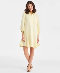 Charter Club Womens 100 Linen Button Front 3 4 Sleeve Dress Created For Macys