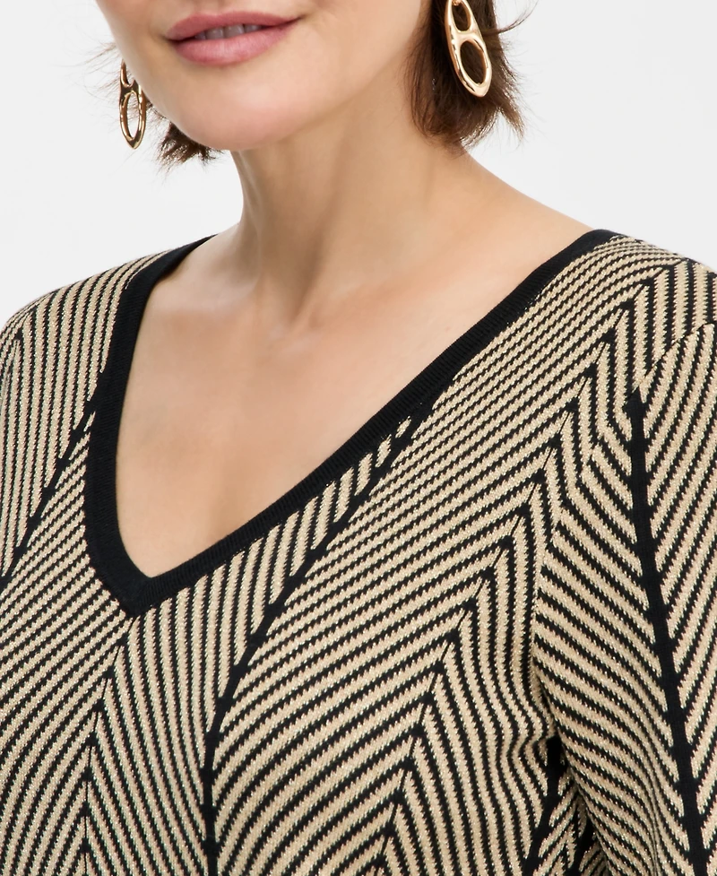Jm Collection Women's Short-Sleeve Herringbone Stitch Sweater, Macy's Exclusive