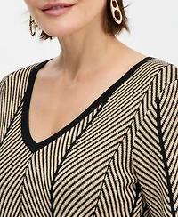 Jm Collection Women's Short-Sleeve Herringbone Stitch Sweater, Macy's Exclusive