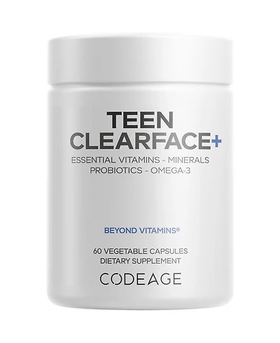 Codeage Teen Clearface Adolescent Face, Skin & Pimples, Vitamins A, C, D3, E, Pantothenic Acid, Niacin, Zinc Supplement Teenagers, Probiotics, L-Lysin