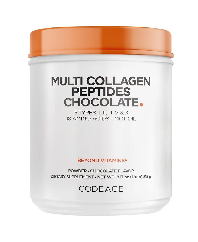 Codeage Multi Collagen Chocolate Protein Powder - Hydrolyzed Bovine Collagen Peptides, 5 Collagen Types & Mct Oil