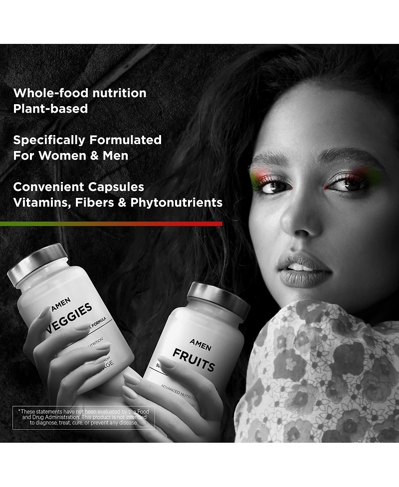 Amen Fruits + Veggies Vitamins Bundle Multivitamin Capsules Super Greens Red Fruits Superfood Supplement - 180ct