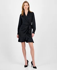 Anne Klein Women's Satin Ruffle-Hem Wrap Dress
