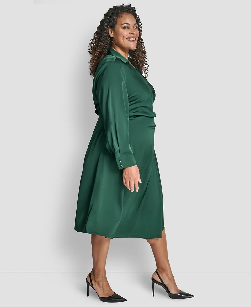 Dkny Plus Long Sleeve Surplice O-Ring Midi Dress