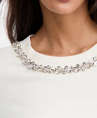 I.n.c. International Concepts Women's Short-Sleeve Embellished-Neck Sweater, Macy's Exclusive