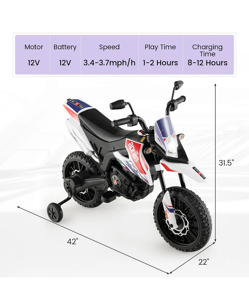 12V Licensed Aprilia Kids Ride On Motorcycle Electric Dirt Bike with Light & Music