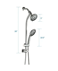 Rainsken No-Tool Installation 5 Inch Rain Shower & 7-Spray Handheld Combo with 26" Adjustable Slide Bar Dual Shower Head Combo Set