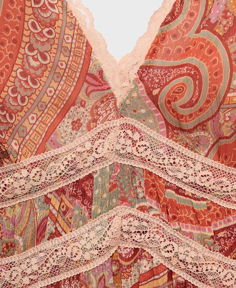Mango Women's Paisley-Print Lace Trim Dress
