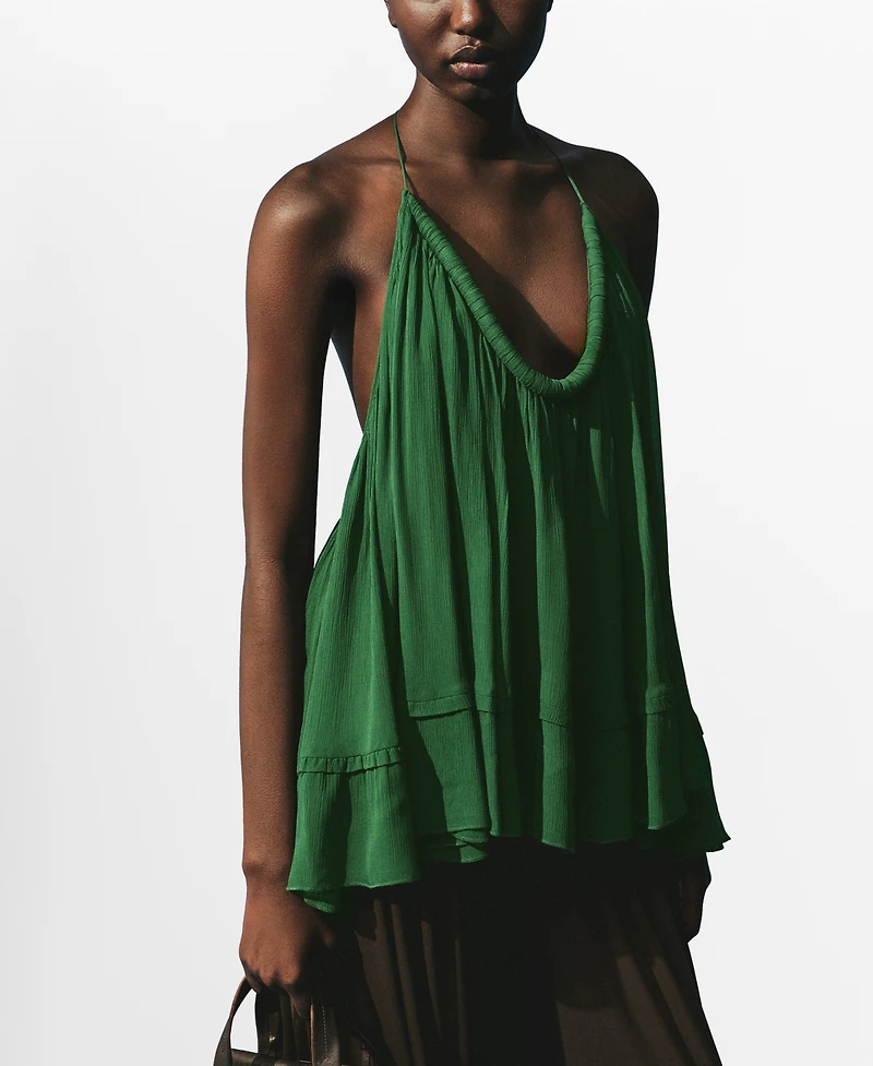 Mango Women's Pleated Back Neckline Top