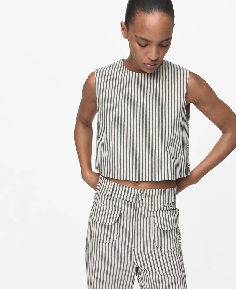Mango Women's Buttons Striped Top