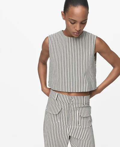 Mango Women's Buttons Striped Top