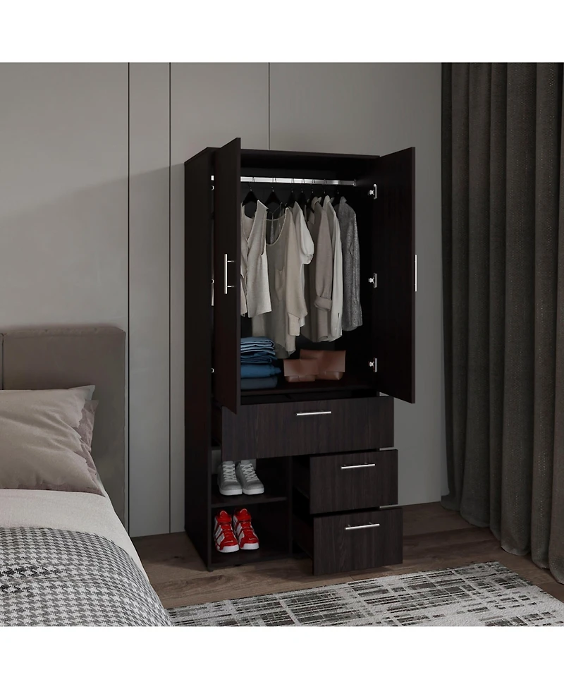 Riverdale Armoire, 2 Doors, 3 Drawers, Shelves, 6 Legs, Black Wengue
