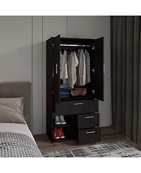 Riverdale Armoire, 2 Doors, 3 Drawers, Shelves, 6 Legs, Black Wengue