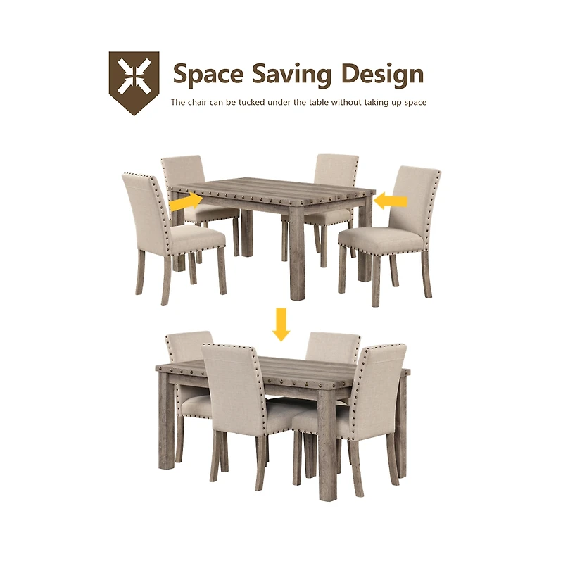 Farmhouse Dining Table Set for 4, Country Style Kitchen Table w/ 4 Upholstered Chairs, Rustic Vintage Dining Set for Family Meals