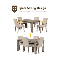 Farmhouse Dining Table Set for 4, Country Style Kitchen Table w/ 4 Upholstered Chairs, Rustic Vintage Dining Set for Family Meals