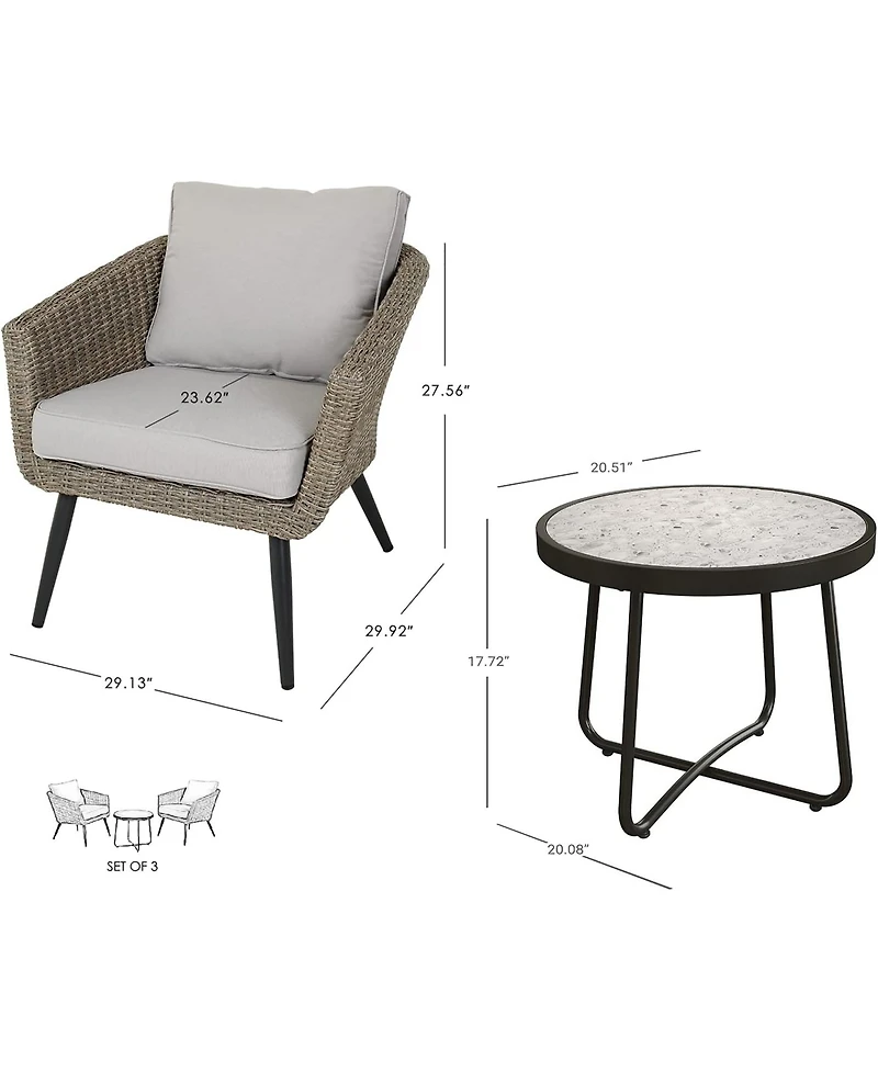 Boyel Living All-Aluminum Wicker Chair Chat Set - 3 Pieces