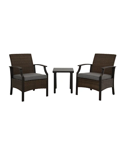 Boyel Living Rattan-Woven Powder-Coated Detachable 3-Piece Chat Set