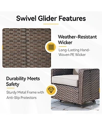 Gymojoy Slimline Brown Wicker Patio 2-Piece Swivel Chairs Outdoor Rocking Chair with Thick Deep CushionGuard Olefin Cushion